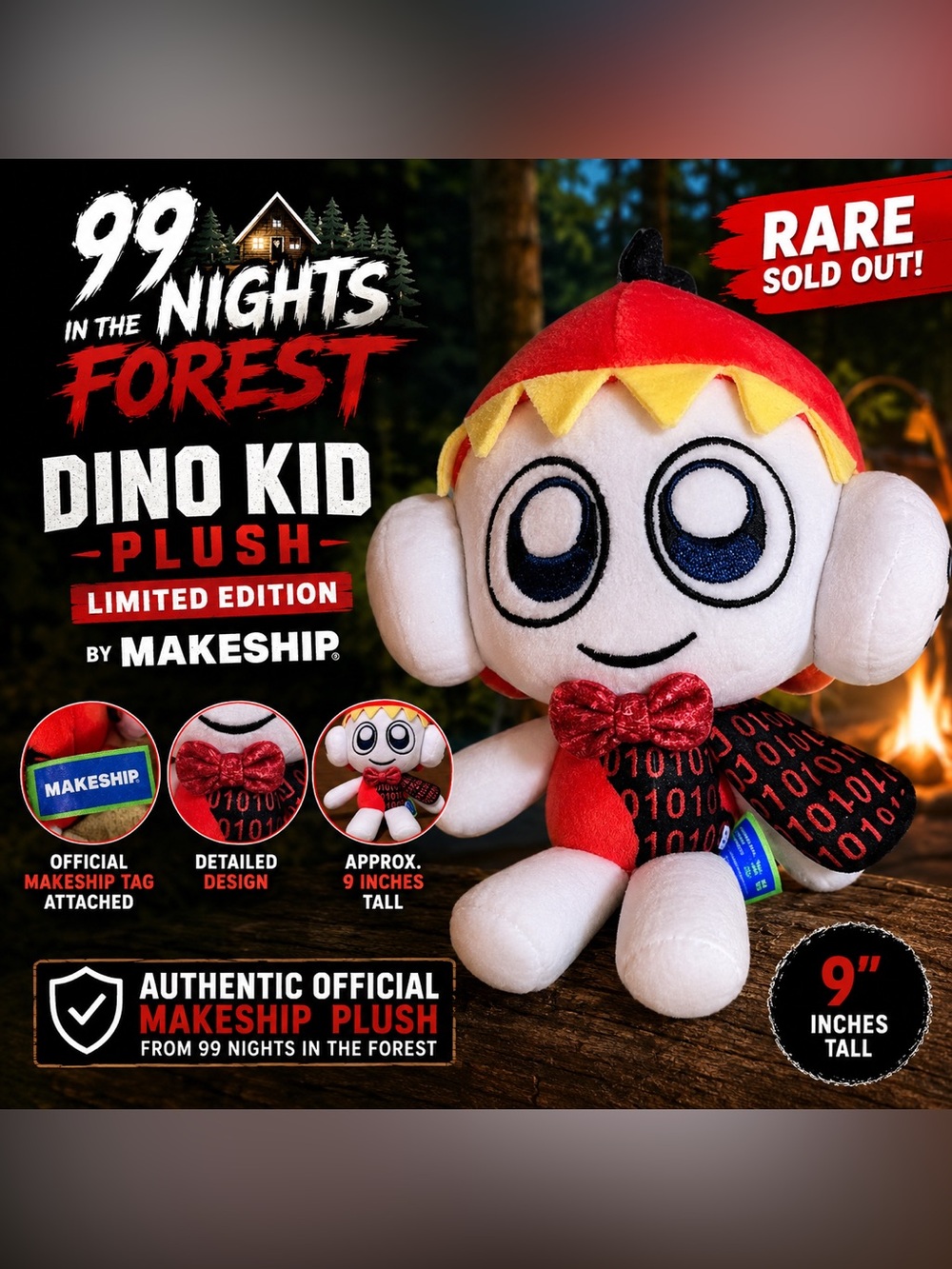 Sold Out Makeship Dino Kid Plush 9” 99 Nights in the Forest Rare
